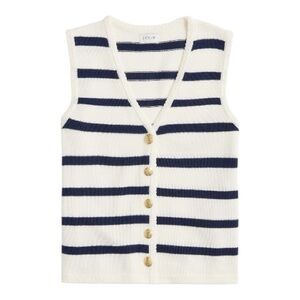 J. Crew Factory Cream and Navy Striped V-Neck Sweater Vest